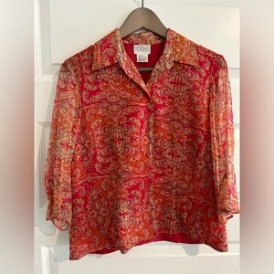 Willi Smith Collection Silk Paisley Blouse Red Orange Size 10